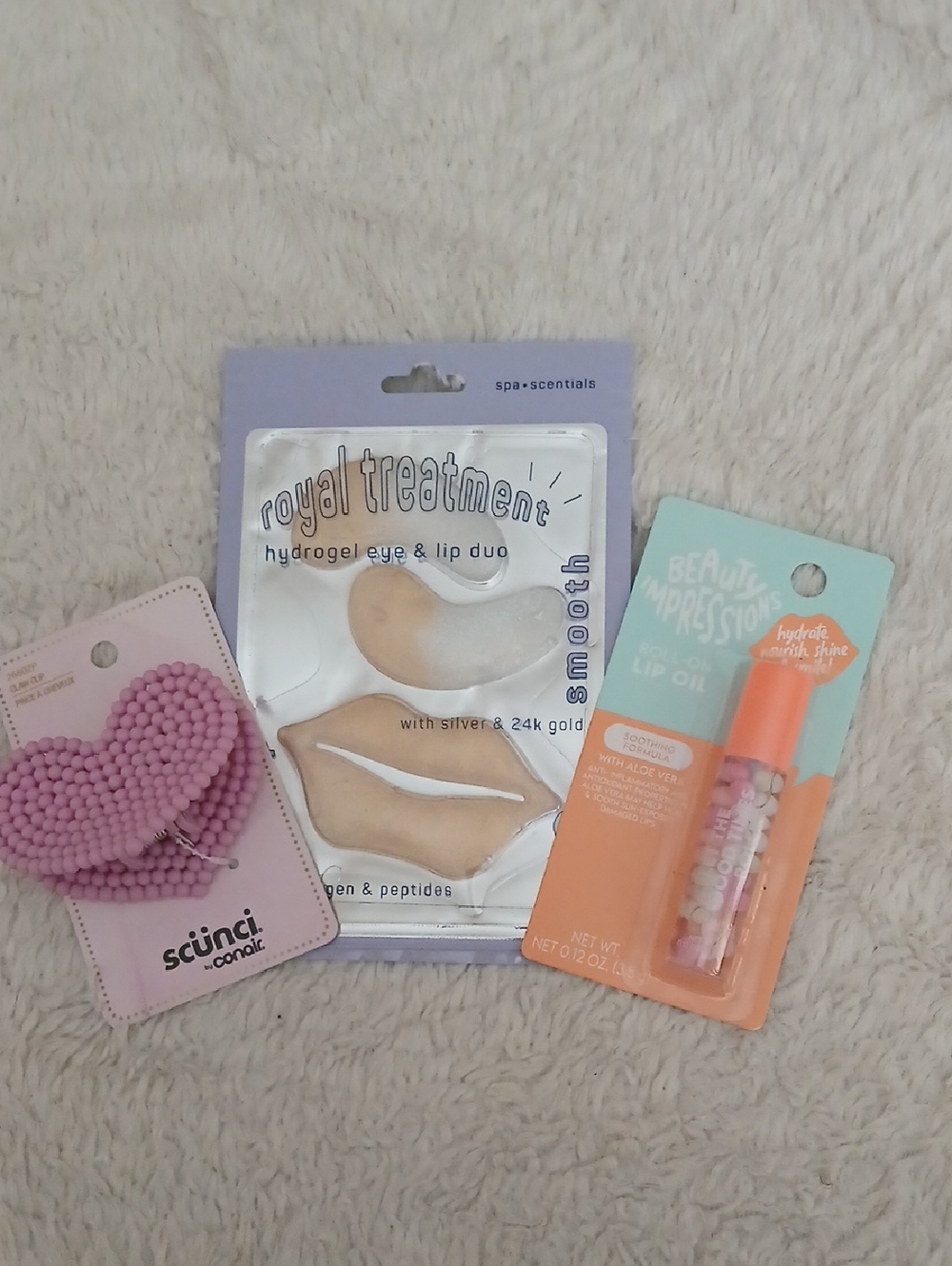 Beauty Bundle: Hydrogel Eye & Lip Duo + Lip Oil + Pink Beaded Hair Ties